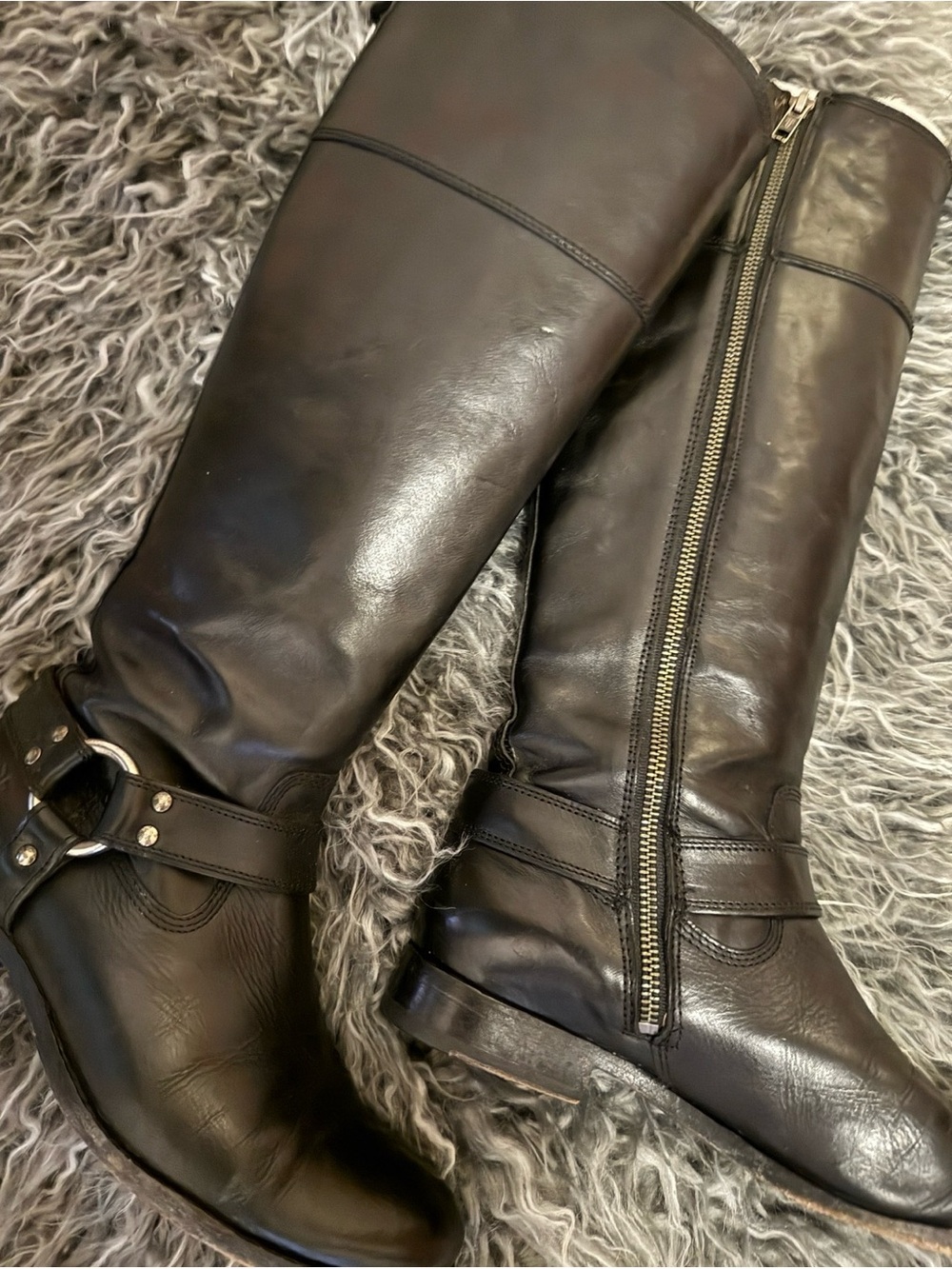 Vintage Frye Black Leather Tall Riding Boots with Side Zipper